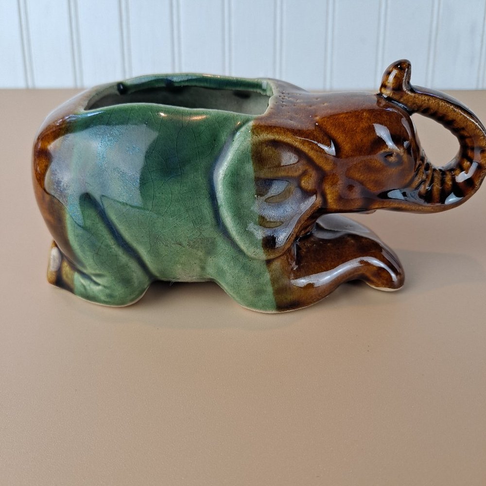 Vintage Majolica Elephant Planter